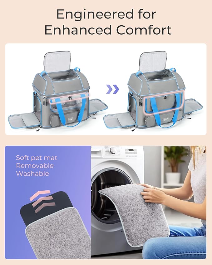 Expandable Cat Dog Carrier: NOBLE DUCK Soft-Sided Pet Carrier Airline Approved Large Small Medium Collapsible Portable Travel Up to 25 Lbs Grey