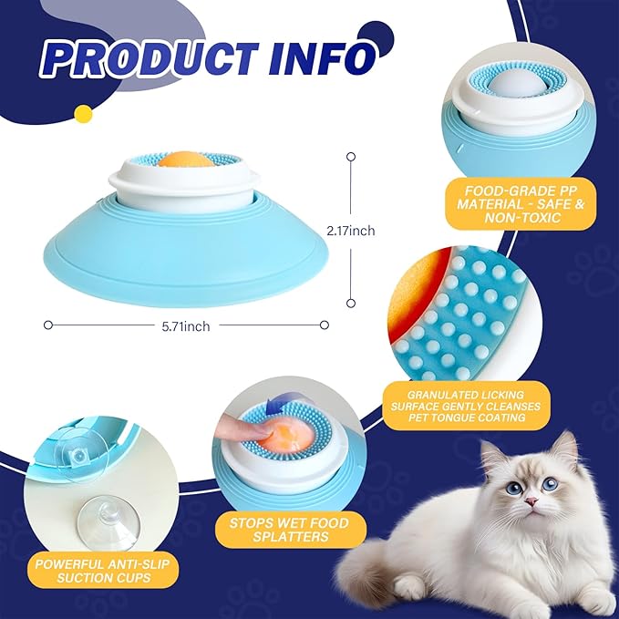 Cat Liquid/Wet Food Licking Bowl, Slow Feeding Pet Bowl, Cat Lick Ball Bowl, Non-Slip Design, Slow Eating, Pet Anxiety Relief Toy, Interactive Cat Bowl （Yellow Ball）