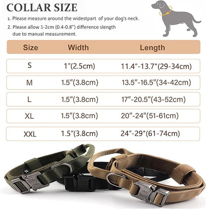 Tactical Dog Collar, Adjustable Military Training Nylon Dog Collar with Control Handle and Heavy Quick-Release Metal Buckle for Small Medium Large Dogs, Grey S