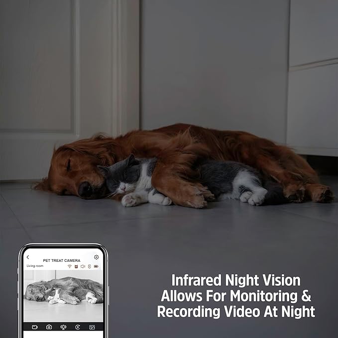 Energizer Smart Pet Treater with 2K Video Camera, 2-Way Audio, Night Vision, 5 Ghz & 2.4 Ghz Dual Band Wi-Fi, Motion Tracking, Recorded Messages, Dogs & Cats Remote Feeding, Cloud/MicroSD Card Storage