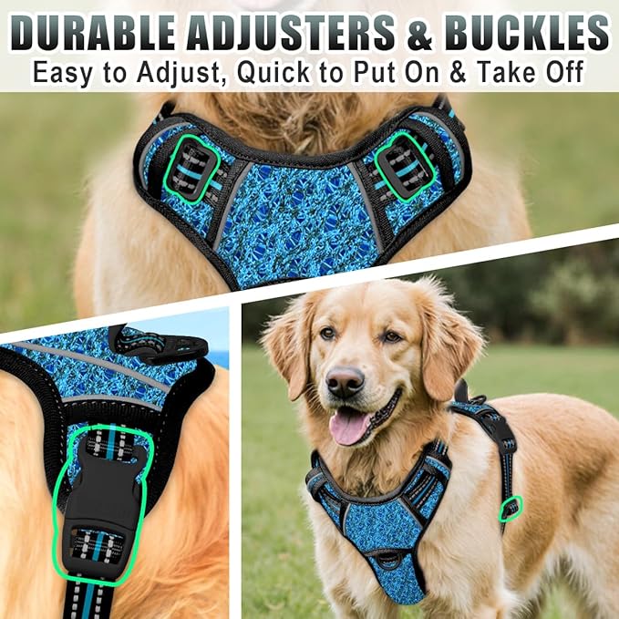 BARKBAY No Pull Dog Harness Large Step in Reflective Dog Harness with Front Clip and Easy Control Handle for Walking Training Running with ID tag Pocke(Blue/Black,M