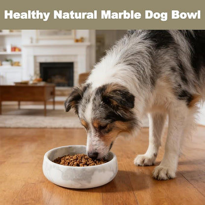 Marble Dog Bowl, 5lbs Non-Slip Cat and Dog Food Bowl Dish, Non-Tipping Weighted Puppy Pet Dish, Grey Stone Durable Food and Water Bowls, Easy to Clean, Holds 4 Cups