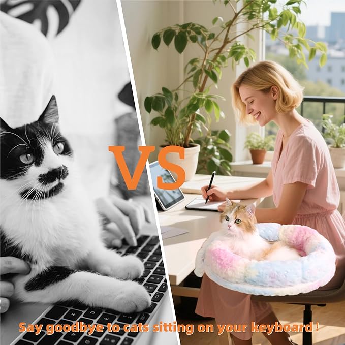 Cat Desk Bed, Cat Perch for Home Office, 360°Rotating & Adjustable Shelf, Removable Comfortable Soft Pet Nest Bed, Modern Unique Kitten Furniture Attachment for Game Tables (Gradient)