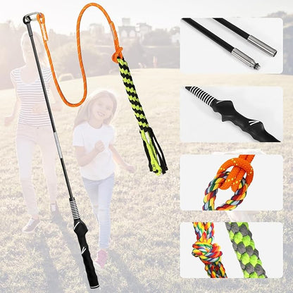 Flirt Pole for Dogs, Interactive Dog Teaser Toy to Tug of War Outdoor Exercise & Training, Durable Teaser Wand with Lure Rope Chewing Tail Chasing Toy