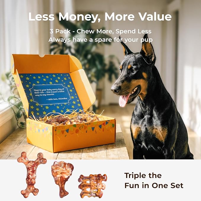 3 Pack Dog Toys for Aggressive Chewers - Tough Durable Nylon Chew Toys Bacon Flavored for Large Dogs 20-90lbs