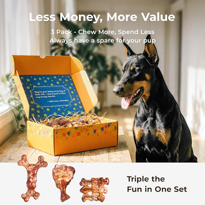 3 Pack Dog Toys for Aggressive Chewers - Tough Durable Nylon Chew Toys Bacon Flavored for Large Dogs 20-90lbs
