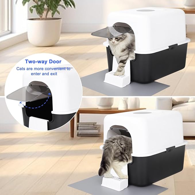 Sfozstra Cat Litter Box with Lid, Fully Enclosed Splash-Proof and Leak-Proof Urine High Edge and Odorless Cat Litter Box, Easy to Installation and Clean (Black with Pedal(S))