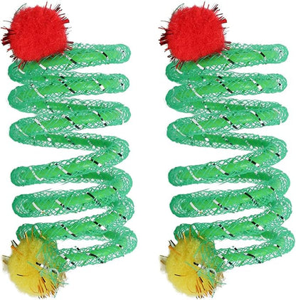 2Pcs Colorful Coils Spring with Plush Ball Cats Chew Toy for Indoor and Outdoor Play Stimulating Curiosity and