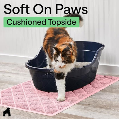 GORILLA GRIP Cat Litter Box Mat, 35x23, Cushioned Coil Mesh Litter Trapping Mats, Scatter Control Supplies for Less Mess, Phthalate Free, Ultra Deep Catch Grooves, Rinse or Vacuum to Clean, Light Pink