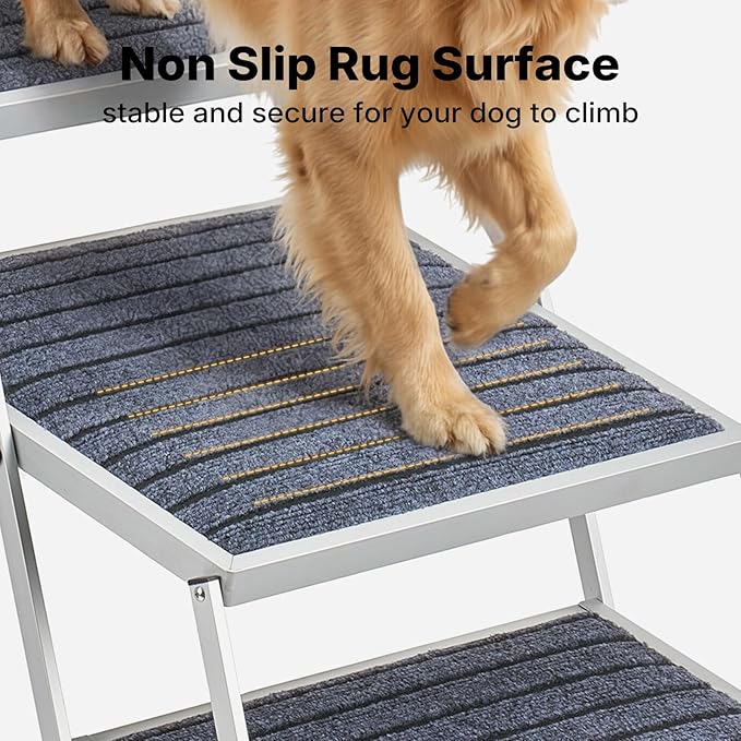 Veehoo Extra Wide Dog Steps for Car Truck SUV Foldable, 4 Steps Lightweight Aluminum Dog Stairs for Injured Senior Large Dogs 20" Wide, Folding Pet Ramp Ladder with Non Slip Surface, up to 170lbs