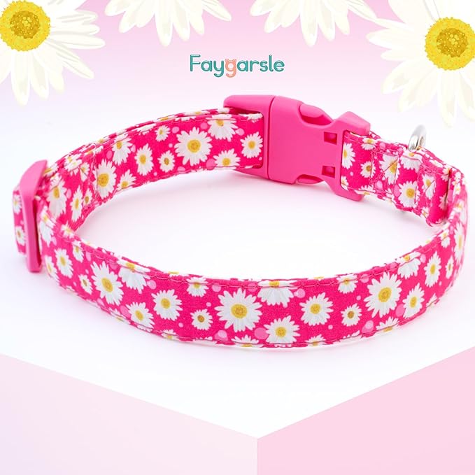 Faygarsle Cotton Dog Collar Cute Dog Collars for Small Medium Large Dogs Hot Pink Floral Colored Options Soft and Fancy Pet Collars for Girls Flower Pattern for Girl Dog Collar S