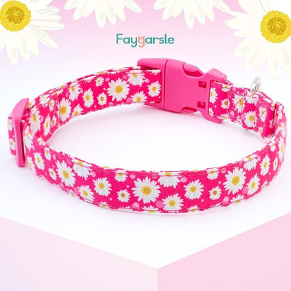 Faygarsle Cotton Dog Collar Cute Dog Collars for Small Medium Large Dogs Hot Pink Floral Colored Options Soft and Fancy Pet Collars for Girls Flower Pattern for Girl Dog Collar S