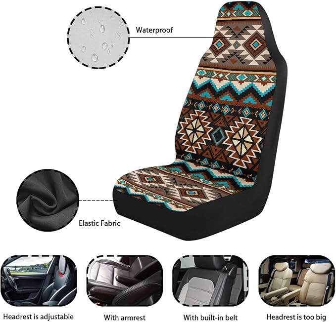 Southwest Aztec Car Seat Covers Waterproof Front Seat Covers 2 Pcs Easy Installation Breathable Front Seat Cover Protection Interior Accessories Universal for Auto Truck Van SUV