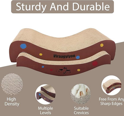 Cat Scratcher, Cat Scratching Board for Cats, Scratch-Resistant Scratching Post Large (20L x 4H in.) and Small (16.5L x 2.5H in.), Corrugated Cardboard