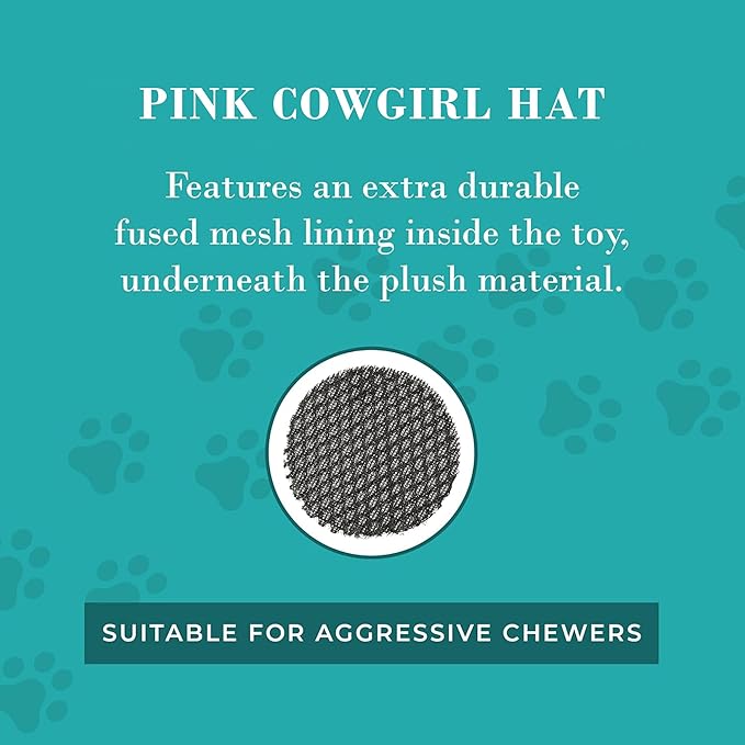 Haute Diggity Dog Cowgirl Hat Plush Dog Toy for Medium & Large Dogs, Western-Inspired Stuffed Dog Toys with Interactive Squeaker, Mesh Lining, Machine-Washable, Durable & Safe, One Size, Pink