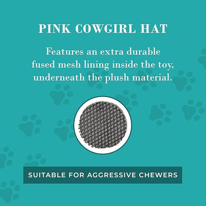 Haute Diggity Dog Cowgirl Hat Plush Dog Toy for Medium & Large Dogs, Western-Inspired Stuffed Dog Toys with Interactive Squeaker, Mesh Lining, Machine-Washable, Durable & Safe, One Size, Pink