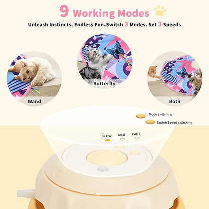 Interactive Cat Toys,Electric Moving Wand Feather, Automatic Fun Mental Stimulation for Bored Indoor Cat Toys, Exercise Kicker Play & Chase for Hide and Seek(Butterfly ASIN B0GDLYC9QC)