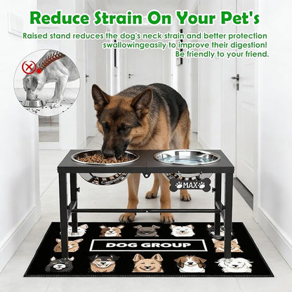 SHAINFUN Elevated Dog Bowls with Mat for Large & Extra Large Dogs, Raised Dog Bowl Stand with Two 101oz Stainless Steel Bowls, Tall Dogs Food Water Bowl Holder