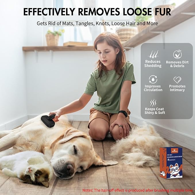 Dog Brush for Shedding, Self Cleaning Slicker Brush Ideal for Short Long Haired Dogs & Cats. Removes Loose Fur, Undercoat, Mats, Tangled Hair. Suit for Large Medium Small Animal, Black