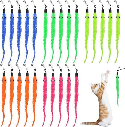 25 Pcs Cat Wand Replacement Worms Refill Cat Wand Attachment Toys Interactives Durable Toy Accessories with Bells Interactive for Teaser Play and Chase Exercise with Kitten Indoor Multi Colored