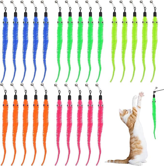 25 Pcs Cat Wand Replacement Worms Refill Cat Wand Attachment Toys Interactives Durable Toy Accessories with Bells Interactive for Teaser Play and Chase Exercise with Kitten Indoor Multi Colored
