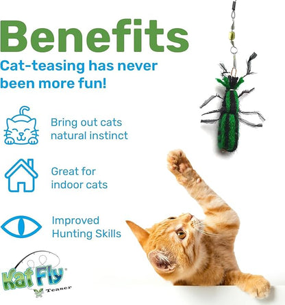 2 Inch Handmade Cat Toy Teaser Wand Refill Beetle - Green Natural Material Toys, Hunting Instinct Play, Interactive Exercise Attachment Set for Indoor Cats