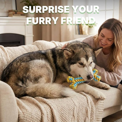 Knot Rope Dog Bone Toy - Glow in The Dark Interactive Dog Chew Toy, Pet Teeth Cleaning Dental Toy for Small, Medium, and Large Dogs - Durable Material, 8.6 inches