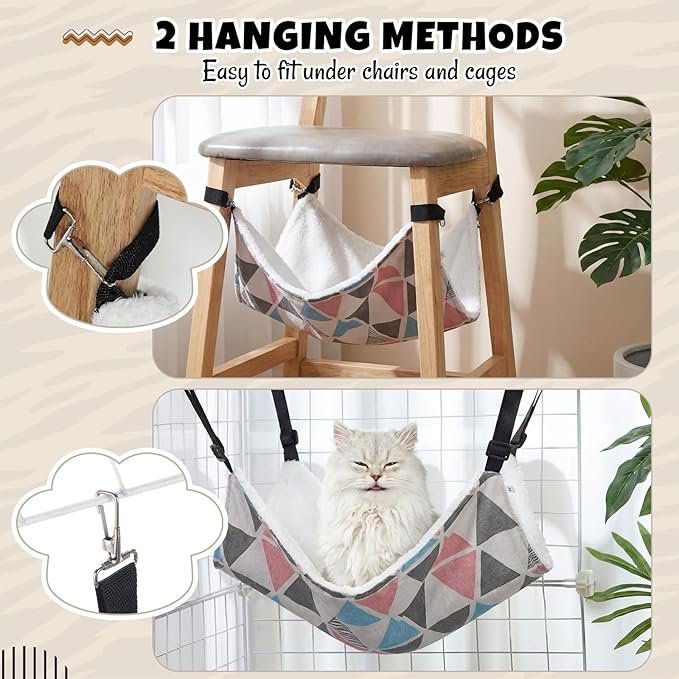 BBTO 3 Pcs Reversible Pet Hammock Soft Plush Cat Hanging Hammock Guinea Pig Bed Rat Cage Accessories for Puppy Dog Piggy Kitten Ferret Rabbit Other Small Animals (Triangle)