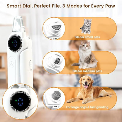 2-in-1 Dog Nail Clippers with Light & Digital Display – Upgraded Pet Nail Grinder, Safety Guard, USB Rechargeable Catcher for Cats and Dogs, Low Noise & Painless Trimming (White)