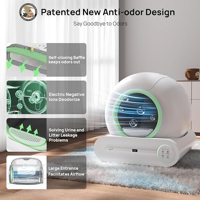 Self Cleaning Litter Box, 2026 Upgraded Automatic Cat Litter Box, Includes 2 roll Liners, 68L+9L Large Capacity Box Robot, Suitable for Medium Cats and Kittens, APP Control - Green