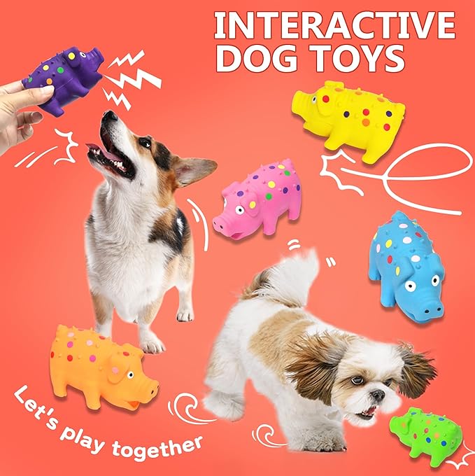 6 Pack Squeaky Pig Dog Toys, 4 in Latex Dog Toy Pigs, Multicolor Mini Dotted Piglets Chew Toys for Small Medium Dogs