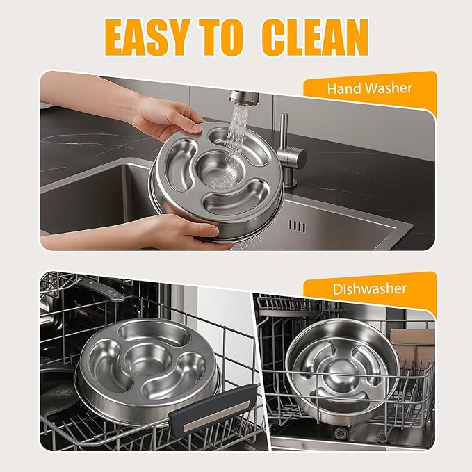 KASBAH Slow Feeder Dog Bowls Stainless Steel,2.5Cups Capacity Metal Slow Feeder Dog Bowl,Double-Sided for Food & Treats,Dogs Water Bowl for Medium Large Dogs to Slow Down Eating