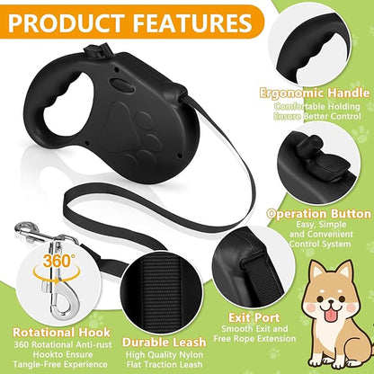 Retractable Dog Leash, 16ft Dog Walking Leash for Small Dogs up to 77lbs, Non-Slip Handle - Black