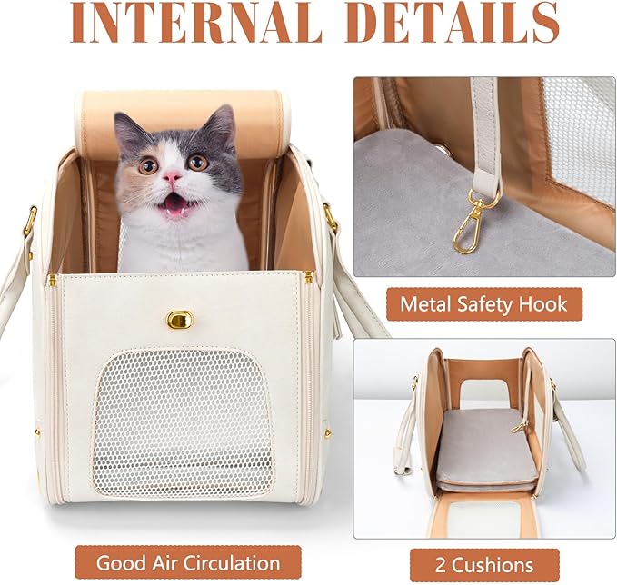 PetsHome Dog Carrier Purse, Pet Carrier, Foldable Waterproof Premium Leather Pet Travel Portable Bag for Cat and Small Dog Home & Outdoor Small Beige