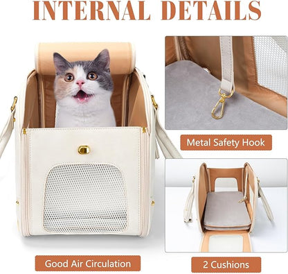 PetsHome Dog Carrier Purse, Pet Carrier, Waterproof Premium Leather Pet Travel Portable Bag for Cat and Small Dog Home & Outdoor Medium Beige