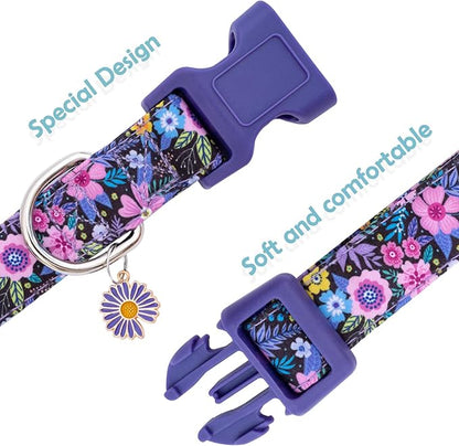 Faygarsle Cotton Dog Collar Cute Dog Collars for Small Medium Large Dogs Purple Floral Colored Options Soft and Fancy Pet Collars for Girls Flower Pattern for Girl Dog Collar S