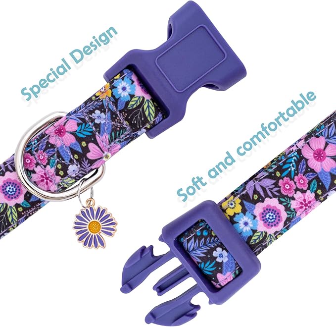 Faygarsle Cotton Dog Collar Cute Dog Collars for Small Medium Large Dogs Purple Floral Colored Options Soft and Fancy Pet Collars for Girls Flower Pattern for Girl Dog Collar XS