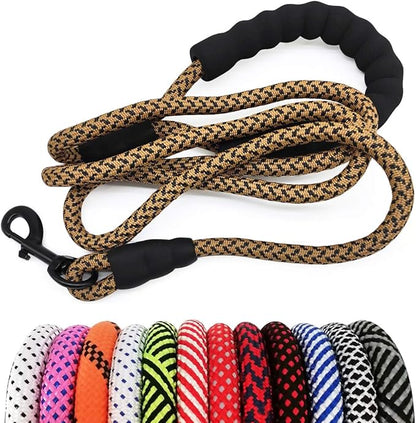 MayPaw Heavy Duty Rope Dog Leash, 3/4/5/6/7/8/10/12/15 FT Nylon Pet Leash, Soft Padded Handle Thick Lead Leashes for Large Medium Dogs (Brown, 1/2" * 6')