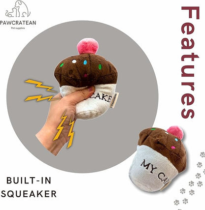 7" Squeaky Plush Toy for Puppies Small Dogs Self Etertainment Washable Soft Made [PET ONLY] (Cupcake)