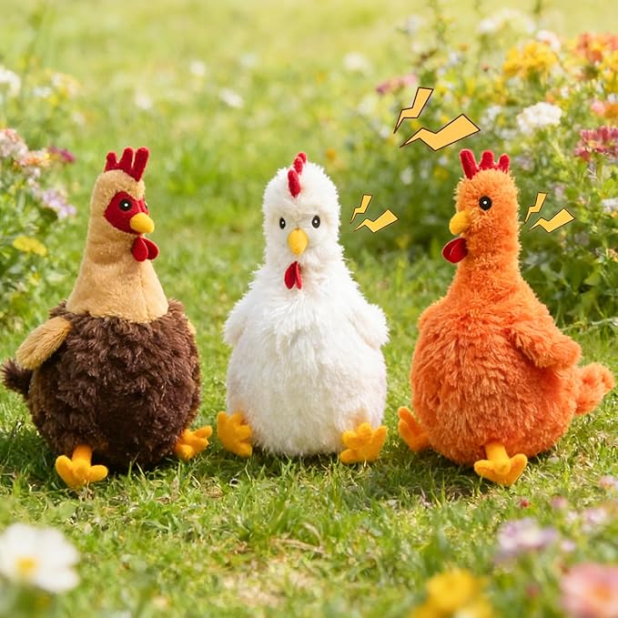 3 Pack Squeaky Stuffed Dog Toys – Fat Plush Chicken Chew Toy, Cute & Funny Interactive Puppy Toy for Small, Medium & Large Dogs