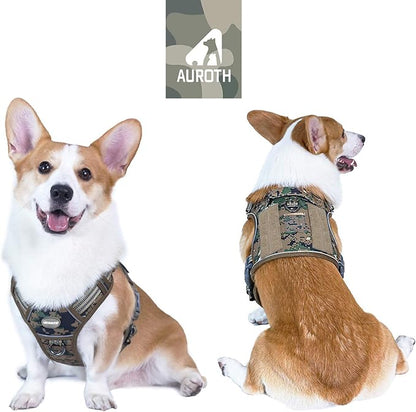 AUROTH Tactical Dog Harness for Small Medium Dogs No Pull Adjustable Pet Harness Reflective Working Training Easy Control Pet Vest Military Service Dog Harnesses Woodland Camo M