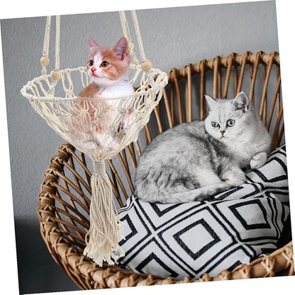 Kichvoe Bohemian Woven Hanging Cat Hammock Wear-Resistant 40cm Pet Nest for Indoor Cats to 30lbs Decorative Kitten Accessory