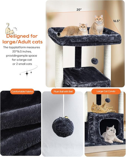 SYANDLVY 27IN Cat Tree for Indoor Cats Large Adult, Modern Activity Tower with Scratching Posts, Condo with Plush Perch, Climbing Stand with Spring Ball for Play, Smoky