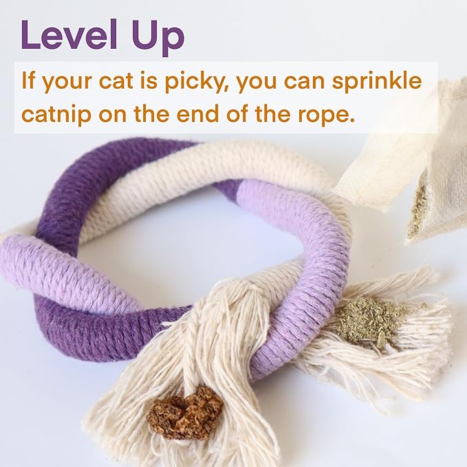 Cat Toys for Indoor Cats, Kitten Toys for Indoor Kittens, Catnip Rope Chew Toys for Teeth Cleaning, Interactive Cat String Toy, Kitty Kicker Toy, 3 Pack (Plus 3 Pouches of Catnip)