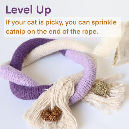 Cat Toys for Indoor Cats, Kitten Toys for Indoor Kittens, Catnip Rope Chew Toys for Teeth Cleaning, Interactive Cat String Toy, Kitty Kicker Toy, 3 Pack (Plus 3 Pouches of Catnip)