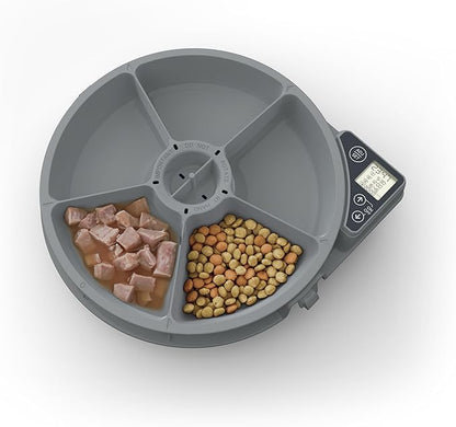 Cat Mate C500 Automatic 5 Bowl Digital Timer-Controlled Pet Feeder - for Cats and Small Dogs, Wet or Dry Food, Includes Twin Ice Packs, 5 Meals Up to 0.73 lb Each, White