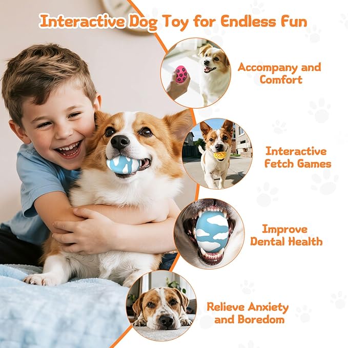 Squeaky Dog Toys, Soft Chewing Dog Balls, 6 Pcs Interactive Squeak Fetch Playing Pet Toy, Durable Bouncing Toys to Keep Them Busy, 2.6" Egg Ball for Puppies Small Breeds