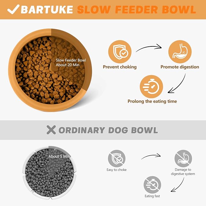 Dog Lick Bowl, Slow Feeder Dog Bowl Licking Mat for Small to Large Dogs, BPA-Free Non-Slip Silicone Slow Feeder Treat Dispenser for Anxiety Relief, Freezer & Dishwasher Safe (Orange, 8.2"×2")