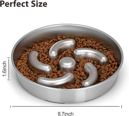 Slow Feeder Dog Bowl, 8.7 inch Stainless Steel Heavy Duty with Non-Slip Base Puzzle Maze Dog Food Bowls for Medium, Large Breed Size Dogs to Slow Down Eating