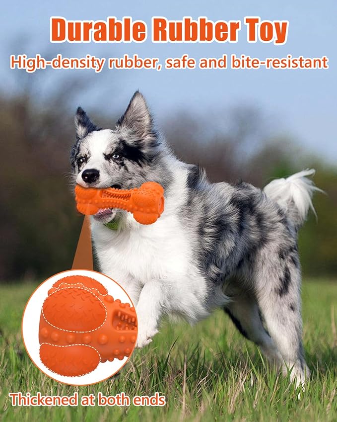 Dog Squeaky Chew Toys for Aggressive Chewers, Long Lasting Tough Rubber Bones for Teeth Cleaning, Indestructible Pet Toy for Large Medium Breed Dogs